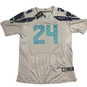 Men's Seattle Seahawks # 24 Marshawn Lynch Grey Alternate Jersey with tags